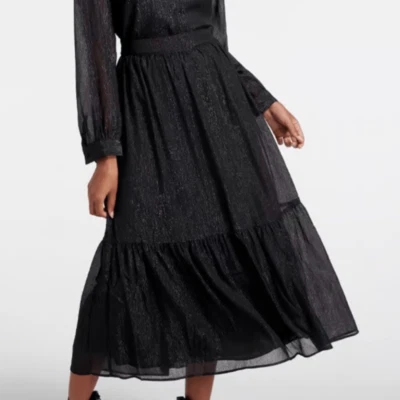 Modcloth Shimmering Rainfall Metallic Midi Skirt Tier Aline Black AU 12 US 8 NWT - Image 1 of 4