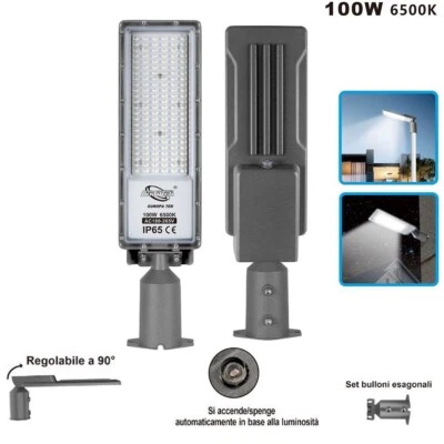 ROBERTAGOR DRIWEI LAMPIONE STRADALE FARO A LED 6500K LUCE FREDDA ESTERNO REGOLABILE 90° LD-FX 100W