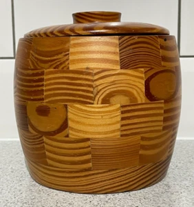 INLAID WOODEN ICE BUCKET WITH LINER HOME BAR MAN CAVE RETRO MID-CENTURY STYLE - Picture 1 of 6