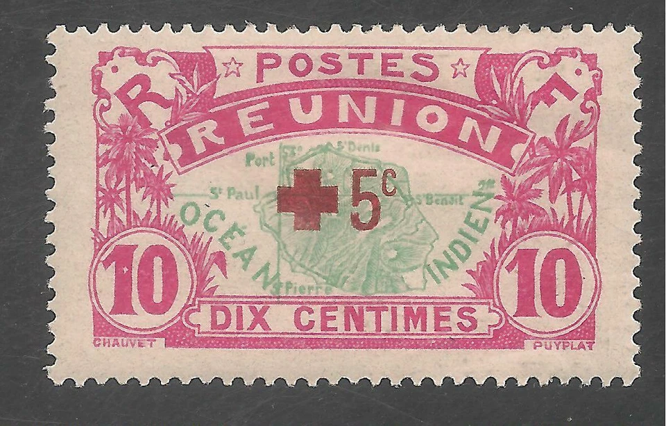 Reunion #B3 (A19) VF MINT - 1916 10c + 5c Map of Reunion - Surcharged  - Image 1 of 1