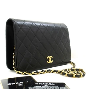 p86 CHANEL Authentic Full Flap Chain Shoulder Bag Clutch Black Quilted Lambskin - Bild 1 von 19