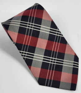 Merona Silk Tie Red Gray Black White Plaid Geometric Men Necktie 58 x 3.25 - Picture 1 of 5