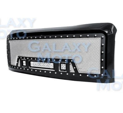 08-10 Ford Super Duty rebite preto grade de malha SS + capa preta + LED + barra de luz LED - Imagem 1 de 3