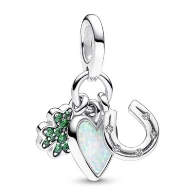 Vierblättriges Kleeblatt, Herz und Hufeisen Dreifacher PANDORA  Charm-Anhänger 7 - Bild 1 von 4