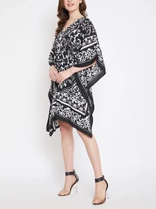 BLACK/WHITE V-Neck Midi Kaftan Dress - Plus Size 18 to 28 (Onesize) - Picture 1 of 5