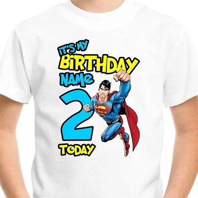 Personalised Superman Kids NAME AGE T-Shirt Birthday Gifts Boys Girls Baby Top