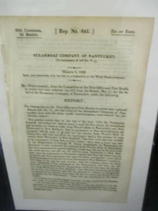 Government Report 1838 Steamboat Company of Nantucket Wood's Hole Mail Delivery - Picture 1 of 1
