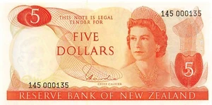 New Zealand  $5  ND. 1977  P 165d  Series  145  Low #  Uncirculated Banknote SF3 - Picture 1 of 2