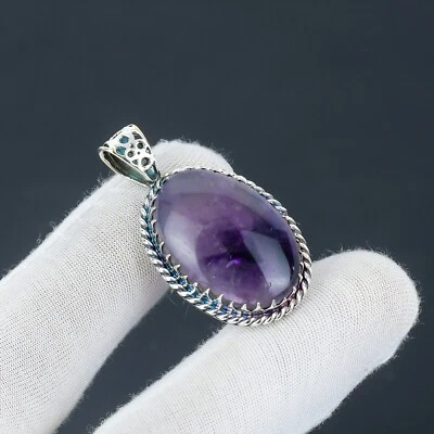 Graziosa Ametista Gemma a Mano 925 Sterling Argento Ciondolo Gioielli Per Regali - Immagine 1 di 4