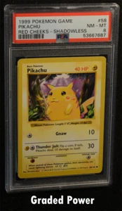 Pokemon Base Set Unlimited Shadowless Pikachu (Red Cheeks) PSA 8 (7687) 58/102  - Picture 1 of 2