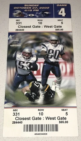 10/27/02 Broncos New England Patriots Ticket Stub Brady Early Career TD #33 Cover