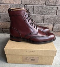 Meermin Mallorca Boots Mens Uk 9E  Us 10 Leather Lace Up Burgundy Handcrafted 