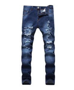 Men Stretch Ripped Skinny Jeans Distressed Frayed Slim Fit Biker Pants Trousers - Picture 1 of 10