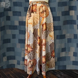 Vintage 70s Boho Patchwork Print Hippie Tie Waist Wrap Maxi Skirt Size S M L - Picture 1 of 11