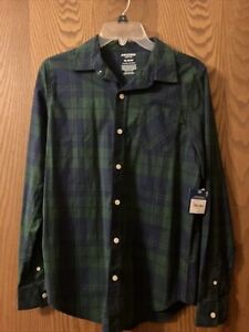 NWT Arizona Boys Button Front Shirt Green Blue Plaid Pocket Stretch XL 18/20 $30