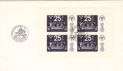 Sweden 1974 FDC Souvenir Sheets of 4 #1045-46a Cover