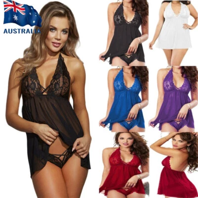Women Sexy-Lingerie Nightwear Underwear Babydoll Sleepwear Lace G-string Set