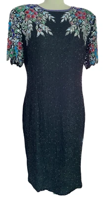 Vintage STENAY Womens Dress Silk Beaded Sequin Cocktail Wedding Evening Retro 14 - Image 1 of 4