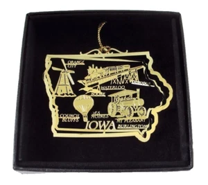 Iowa State Brass Ornament Landmarks Icons Cities Personalize with Year Charm - Picture 1 of 8