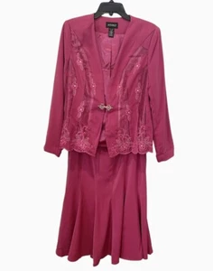 Ashro Suit Womens 2 Pc Size 10 Dark Pink Jacket Skirt Formal Church Wedding - Picture 1 of 12