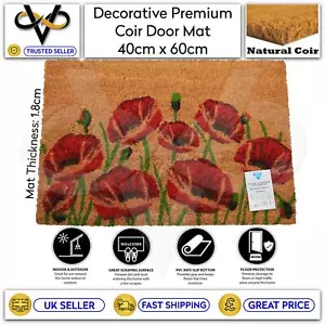 Coir Door Mat Poppy Welcome Mat Natural Coir Non-Slip Indoor/Outdoor 40 x 60cm - Picture 1 of 1