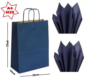 Navy Blue A4 Paper Party Gift Bags & Tissue Wrap ~ Boutique Shop Carrier Bag - Picture 1 of 2
