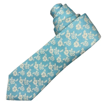 Corbata Ralph Lauren Azul Pastel Floral Para Hombre Algodón Mezcla Seda Flores Blancas  Foto 1 de 4