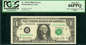 $1 2006 Turned Digit Error Serial Number Cheap Gem Mistake PCGS Gem New 66PPQ - Picture 1 of 2