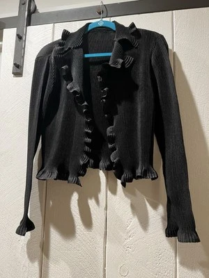 Specchio Pleats X Issey Miyake Ruffled Pleated Open Cardigan Black 40 (US 8-10) - Image 1 of 4