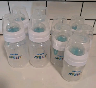 Lote de 9 biberones Phillips Advent anticólicos 9 oz/4 oz alimentación de ventilación sin aire Foto 1 de 4