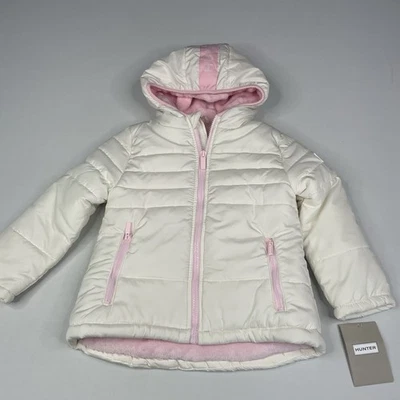 Hunter Girls Size 5 White/Pink Coat Jacket Full Zip Pockets Fleece Lining - Image 1 of 4