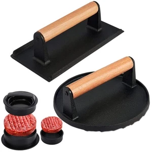 3PCS Smash Burger Press Kit, Round & Rectangle Meat Press for Griddle, Cast I... - Picture 1 of 7