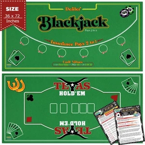 Double Sided Felt Casino Mat, 36â€ x 72â€ for Blackjack & Texas Holdâ€™em P... - Picture 1 of 6
