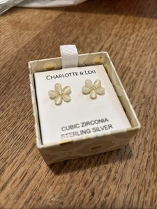 Charlotte & Lexi Sterling Siver Cubic Zirconia Flower Stud Earrings - Picture 1 of 3