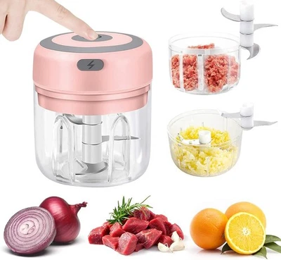 Elektrisch Mini Zwiebelschneider 350ML Knoblauchhacker Gemüsezerkleinerer Obst - Bild 1 von 4