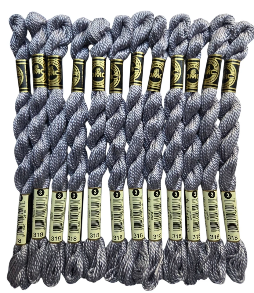 DMC Algodón Perla #3 Lote de 12 Hilos de Bordar Gris Acero Claro #318 15m Foto 1 de 2