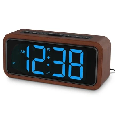 NETZU Wooden Alarm Clock, Loud Digital Clock with 5 Volumes, 12 Ringtones, Manual D...