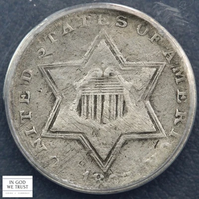 1855 Silver Three Cent Piece 3CS ANACS F 12 Details - Damaged & Bent - Image 1 of 4