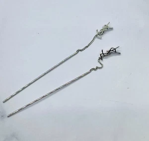 Auth YSL Yves Saint Laurent SILVER Tone Threaded Earrings - Pre owned / LT5555 - Picture 1 of 7
