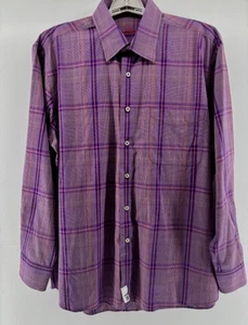 Alan Flusser Shirt Mens Large Plaid Purple White Long Sleeve Button Up Collar - Picture 1 of 7