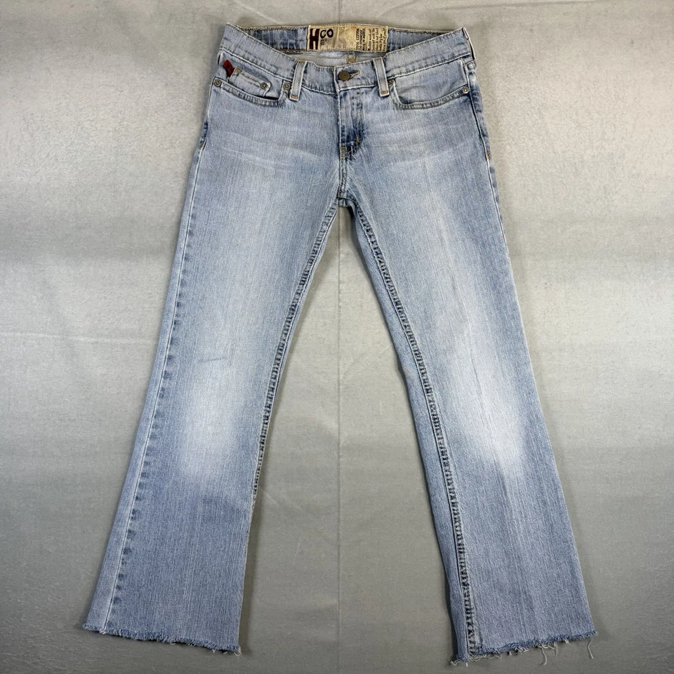 VTG Y2K  Hollister Jeans Womens 3R Blue Low Rise Flare Light Wash Raw Hem Denim - Image 1 of 4