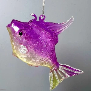 "Adorno de Navidad vintage de vidrio soplado a mano estilo pez tropical 3 1/2"" A" - Imagen 1 de 3