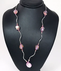 925 Sterling Silber Perlen Röhre Gliederkette + Ohrringe Roségold Perlen - Bild 1 von 9