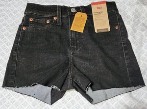 Levi's High-Rise Distressed Denim Shorts Black Size 25 B4HP - Picture 1 of 6