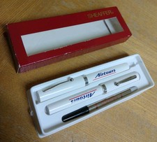 Vintage - Sheaffer Pen Set (Blue & Black Ink) Box Asvertising Airtours Airline 