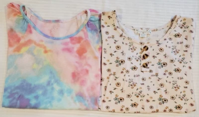 2 Girl’s T-Shirts Size XL 16 Front Knot - Place, Knitworks, Pink Tie Dye -Floral - Image 1 of 4