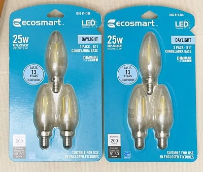 6 pc EcoSmart 25-Watt B11 Candelabra Dimmable LED Light Bulbs Daylight - Image 1 of 2