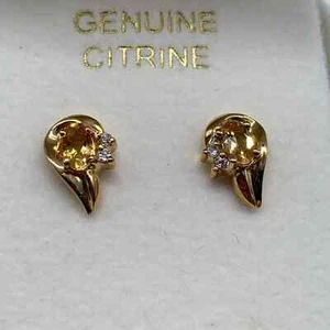 Ohrstecker 10kt Gold echt Citrin Deadstock Vintage neu in Box - Bild 1 von 4