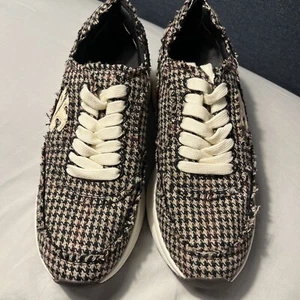 Tory Burch Kick Trainer Scotts Houndstooth 7.5 Cream/Black Free Shipping New - Picture 1 of 6