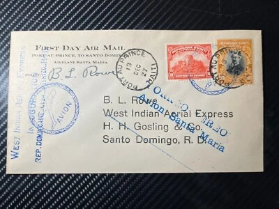 1927 Haití correo aéreo primer día cubierta de vuelo FDC Puerto Príncipe a Santo Domingo República Democrática del Congo Foto 1 de 2